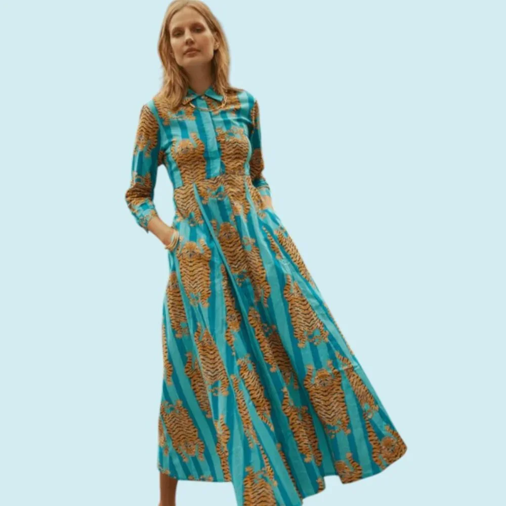 Blue and Brown Tiger Maxi Dress - Picture 2 of 15